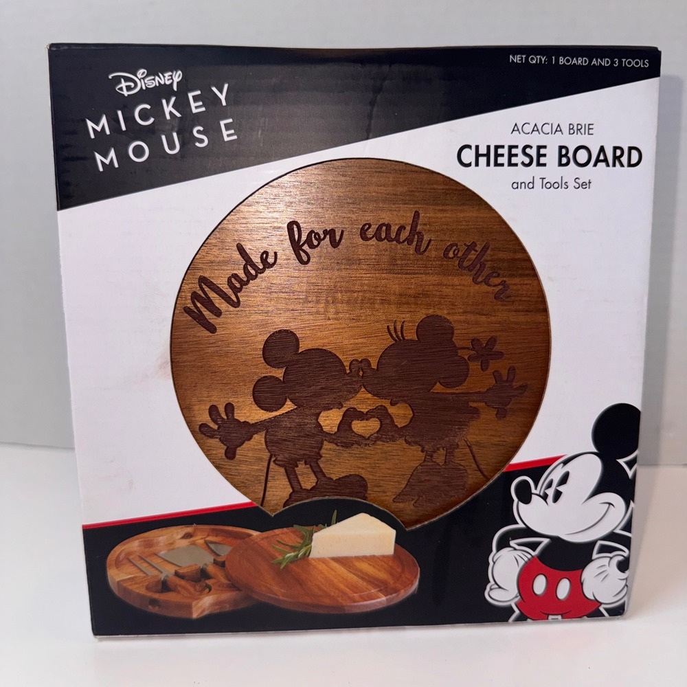 Disney Mickey Mouse Cheese Board Unisex OS Brown Acacia‎ Wood 4-Piece Tool Set